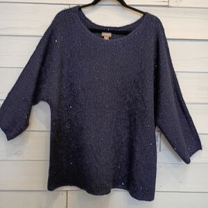 Talbots Women's Navy Boatneck Sweater With Sparkle Sequins